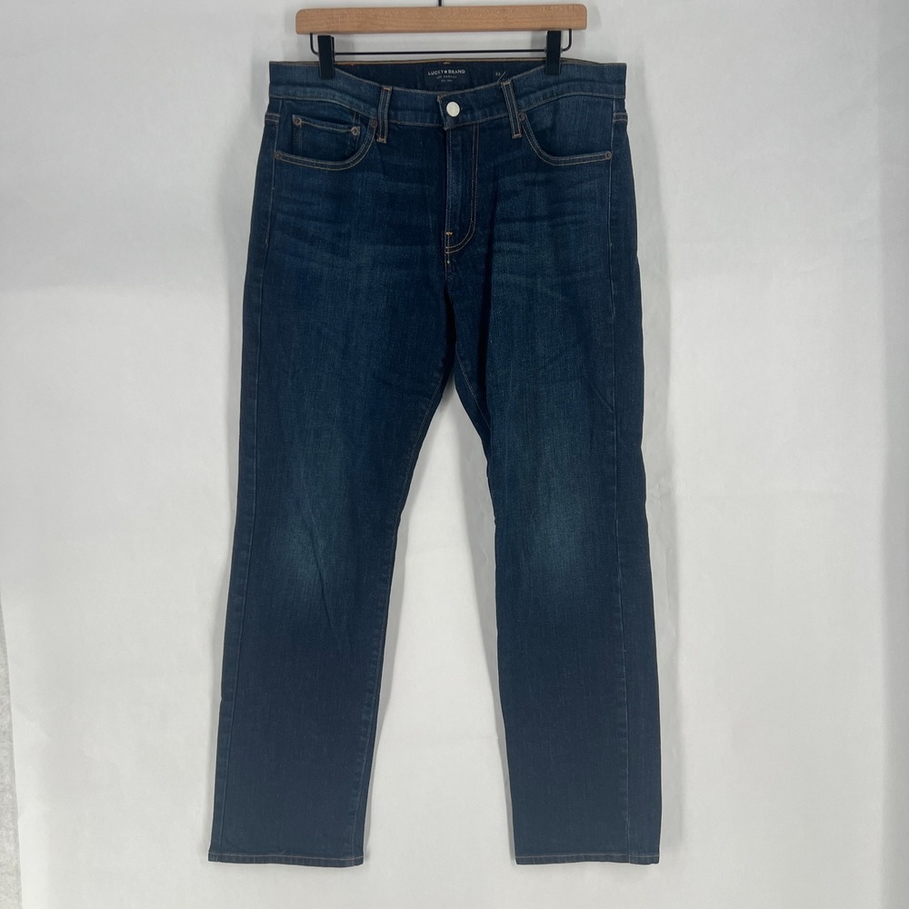 Lucky Brand‎ 221 Straight Fit Jeans Mens 34 Blue Denim Cotton Stretch Dark Wash
